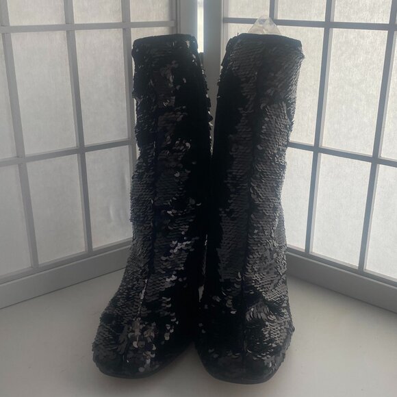 Steve Madden Black Glitter Ankle Boots Size 9 NWOT Leather Dancing Soles Added - Picture 1 of 8